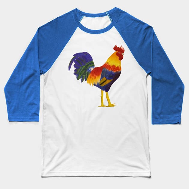 Colorful Rooster Baseball T-Shirt by SolarCrush